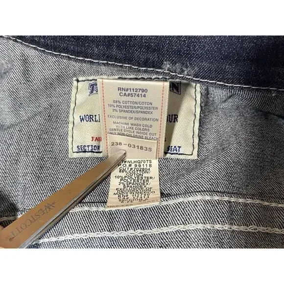 TRUE RELIGION Denim Trucker Jacket Blue Denim Jean Snap Button Sz XS Woman Logo - Picture 16 of 16